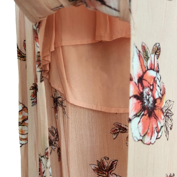 Cotton Candy LA Maxi Leg Slit Floral Flutter Sleeve Open Back Dress - Peach Pink - Picture 6 of 8